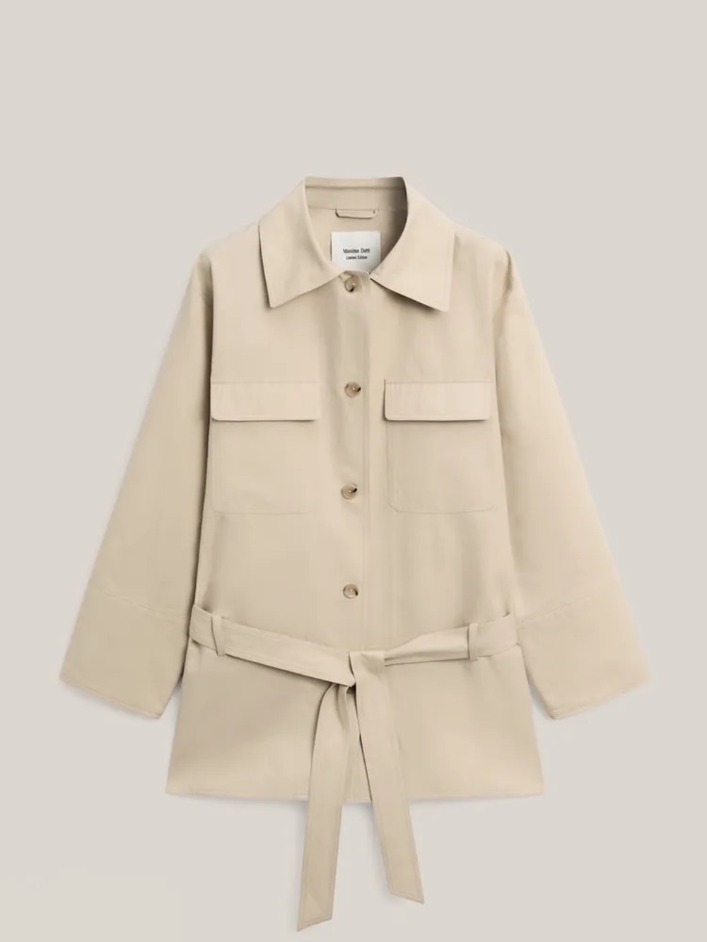 Wool-Blend Belted Jacket Coat in Beige